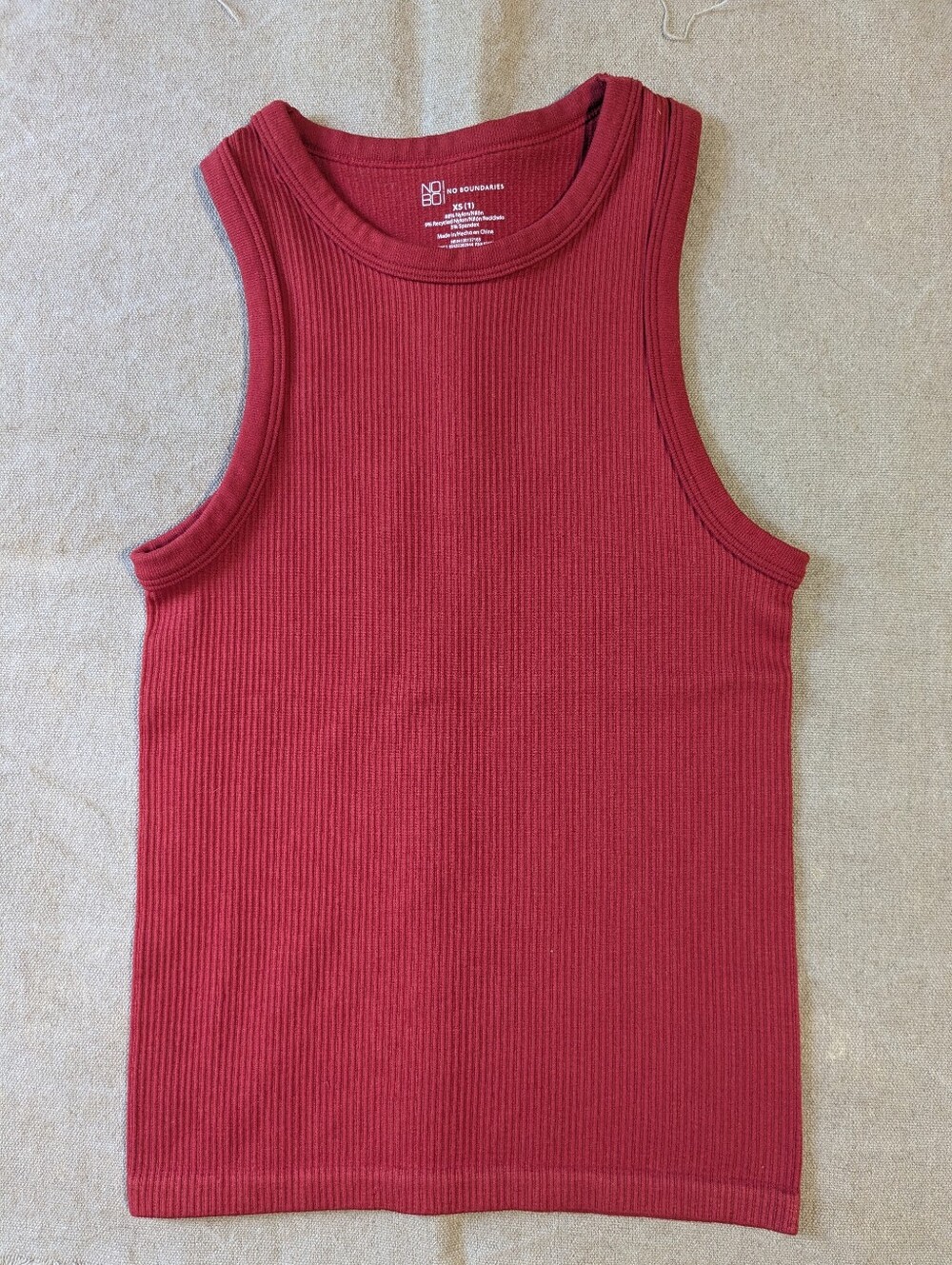 No Boundaries XS Ribbed Tank Top in Deep Red